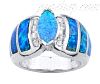 Sterling Silver Opal Inlay Ring Marquise Shaped Center Stone Clear CZ Accents Sz