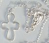 Sterling Silver 22" Cutout Cross & Virgin Mary Rosary 3mm Beads
