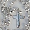 Sterling Silver 34" Plain Cross & Virgin Mary Rosary 6mm Beads