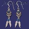 Sterling Silver Feathers Genuine American Indian Turquoise Earri