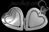 Sterling Silver 2-Pictures Flat Heart Locket Pendant w/Open Heart Clasp