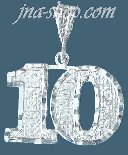 Sterling Silver Dia-cut Number 10 Charm Pendant - Click Image to Close