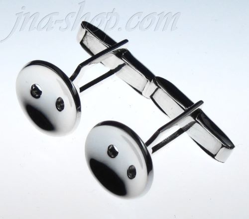 Sterling Silver Round 2-hole Concave Button Cufflinks - Click Image to Close