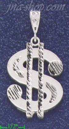 Sterling Silver Diamond-Cut Dollar Money Sign Pendant - Click Image to Close