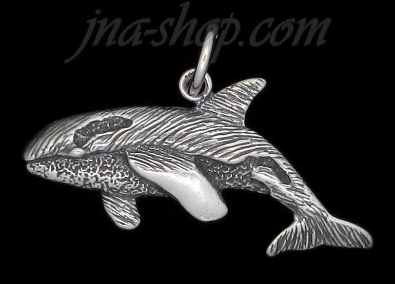Sterling Silver Orca Killer Whale Animal Charm Pendant - Click Image to Close
