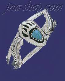 Sterling Silver Bear Paw Feathers Genuine American Indian Turquo - Click Image to Close