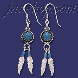 Sterling Silver Bear Paw Feathers Genuine American Indian Turquo - Click Image to Close