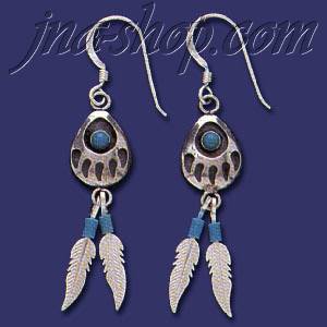 Sterling Silver Feathers Genuine American Indian Turquoise Earri - Click Image to Close