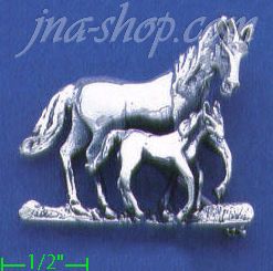 Sterling Silver Mother & Foal Horses Brooch Pin - Click Image to Close