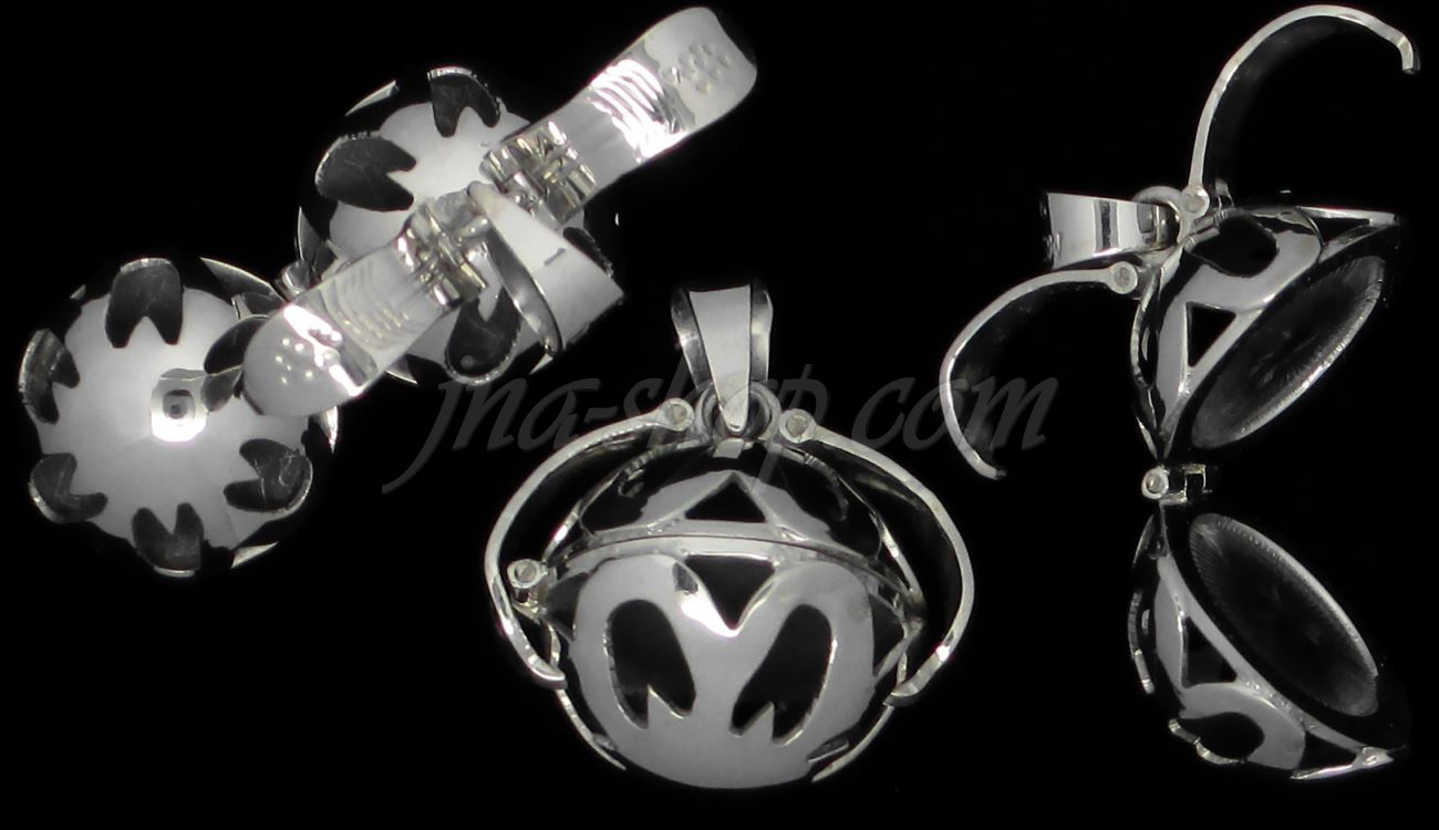 Sterling Silver 2-Picture Photo Ball Openwork Design Locket Char - Click Image to Close