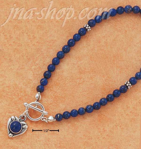 Sterling Silver 7" LAPIS BEADS W/ SS SPACER BEADS & HEART TOGGLE - Click Image to Close