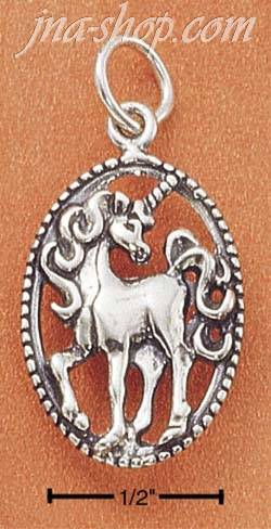 Sterling Silver FANCY OVAL SCROLLED UNICORN CHARM - Click Image to Close