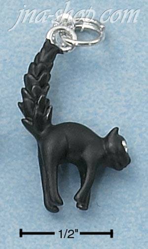 Sterling Silver ENAMEL SCARED BLACK CAT CHARM - Click Image to Close
