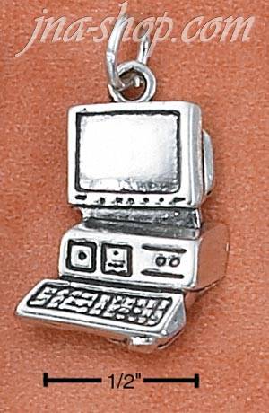 Sterling Silver LARGE ANTIQUED COMPUTER CHARM - Click Image to Close