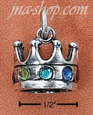 Sterling Silver REGAL CROWN WITH FAUX GEMSTONES CHARM - Click Image to Close