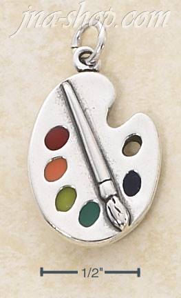 Sterling Silver ARTIST PALETTE W/PAINT AND BRUSH CHARM - Click Image to Close