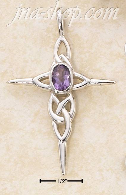 Sterling Silver CELTIC KNOT CROSS WITH OVAL AMETHYST STONE - Click Image to Close