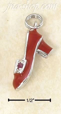 Sterling Silver ENAMEL RED HIGH HEEL SHOE WITH RED CRYSTALS CHAR - Click Image to Close