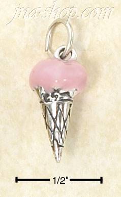 Sterling Silver 3D ENAMELED STRAWBERRY ICE CREAM CONE CHARM - Click Image to Close