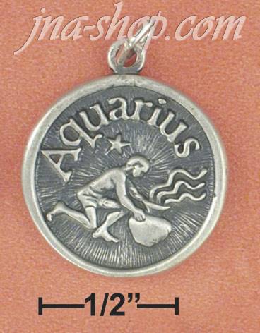 Sterling Silver ANTIQUED AQUARIUS "FRIENDLY" DISC CHARM - Click Image to Close