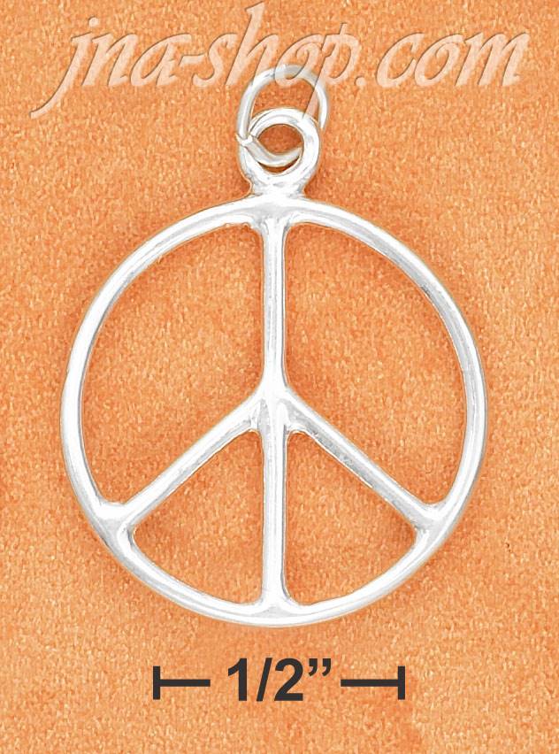 Sterling Silver 23MM HIGH POLISH PEACE SIGN CHARM - Click Image to Close
