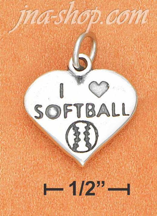 Sterling Silver ANTIQUED "I HEART SOFTBALL" HEART CHARM - Click Image to Close