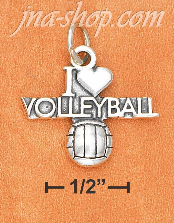 Sterling Silver ANTIQUED "I HEART VOLLEYBALL" WITH VOLLEYBALL CH - Click Image to Close