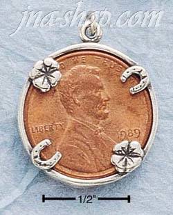 Sterling Silver ANTIQUED FOUR CHARM LUCKY PENNY HOLDER - Click Image to Close