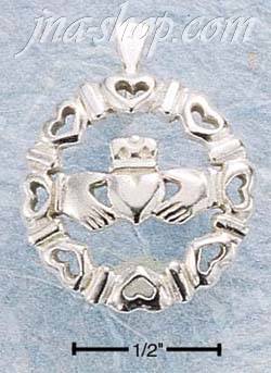 Sterling Silver ROUND CLADDAGH SURROUNDED W/ HEARTS - Click Image to Close