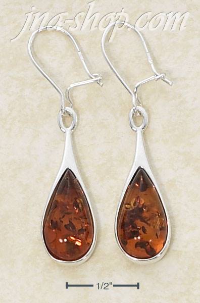 Sterling Silver HONEY AMBER TEARDROP KIDNEY WIRE EARRINGS - Click Image to Close