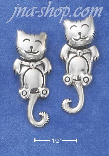 Sterling Silver MOVEABLE HAPPY KITTY POST EARRINGS (NICKEL FREE) - Click Image to Close