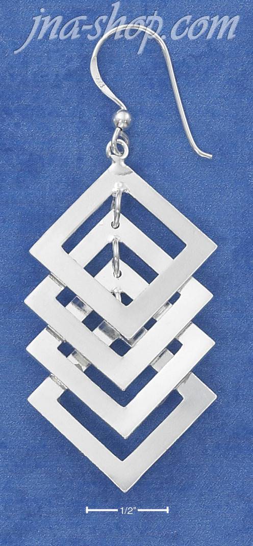 Sterling Silver 4 OVERLAPPING OPEN DIAMOND SHAPE DANGLE FRENCH WIRE EARRINGS - Click Image to Close