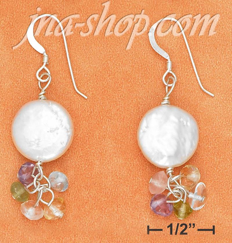 Sterling Silver 12MM WHITE COIN PEARL FRENCH WIRE EARRINGS WITH - Click Image to Close