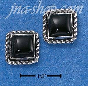 Sterling Silver SQUARE ROPED EDGE ONYX POST EARRING - Click Image to Close