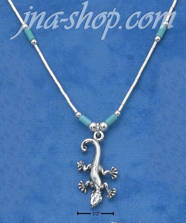 Sterling Silver 16" LIQUID SILVER NECKLACE W/ TURQUOISE BEADS & - Click Image to Close
