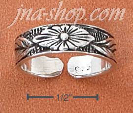 Sterling Silver FLATTENED FLORAL PATTERN WITH LEAVES TOE RING - Click Image to Close
