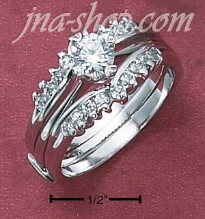 Sterling Silver WOMENS 2 PC SET 5MM RND CZ W/ CZ "V" BANDS (6-9) - Click Image to Close