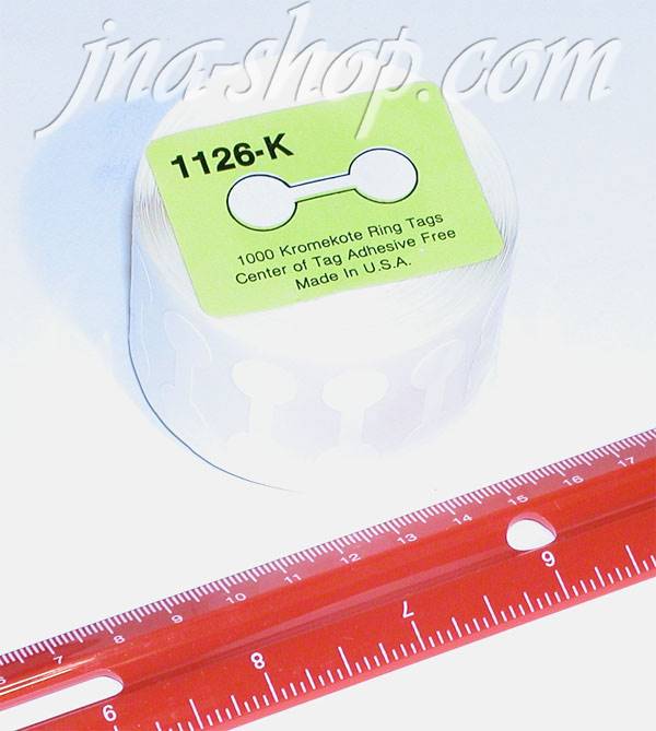 ROLL OF 1000 SMALL PAPER SELF-STICKING DUMBBELL TAGS - Click Image to Close