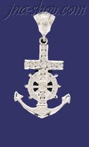 Sterling Silver Big CZ DC Anchor Cross Crucifix Charm Pendant