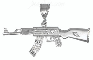 Sterling Silver Diamond-Cut AK-47 Assault Rifle Charm Pendant
