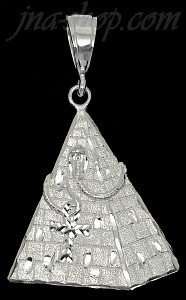 Sterling Silver Diamond-Cut Large Egyptian Pyramid w/Cobra & Ankh Charm Pendant