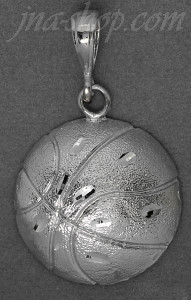 Sterling Silver Diamond-cut Basketball Pendant Rhodium Plated Finish