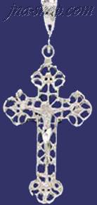 Sterling Silver Diamond-Cut Crucifix Budded Cross Charm Pendant