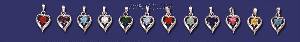 Sterling Silver 12 Birthstone Heart pendants CZ Package