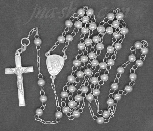 Sterling Silver 30" Crucifix & Virgin Mary Rosary 5mm Beads