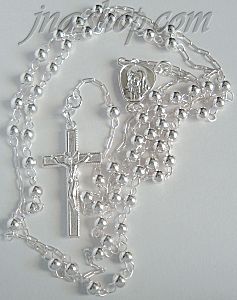 Sterling Silver 27" Crucifix & Virgin Mary Rosary 4mm Beads