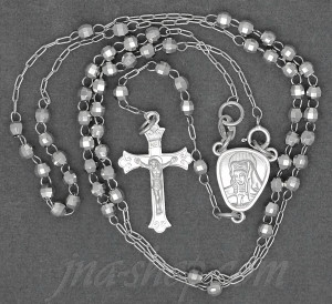 Sterling Silver 20" Crucifix & Virgin Mary Rosary 3mm Faceted Be