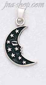 Sterling Silver Moon w/Stars Charm Pendant