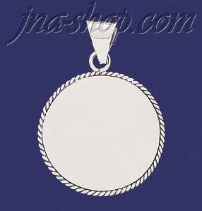 Sterling Silver Circle w/Rope Engravable Charm Pendant
