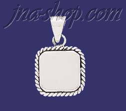 Sterling Silver Square w/Rope Engravable Charm Pendant